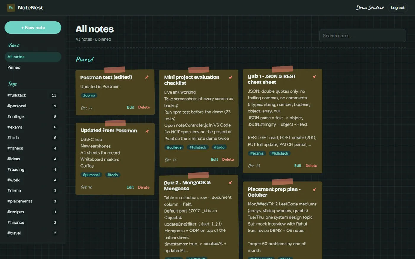NoteNest notes screen